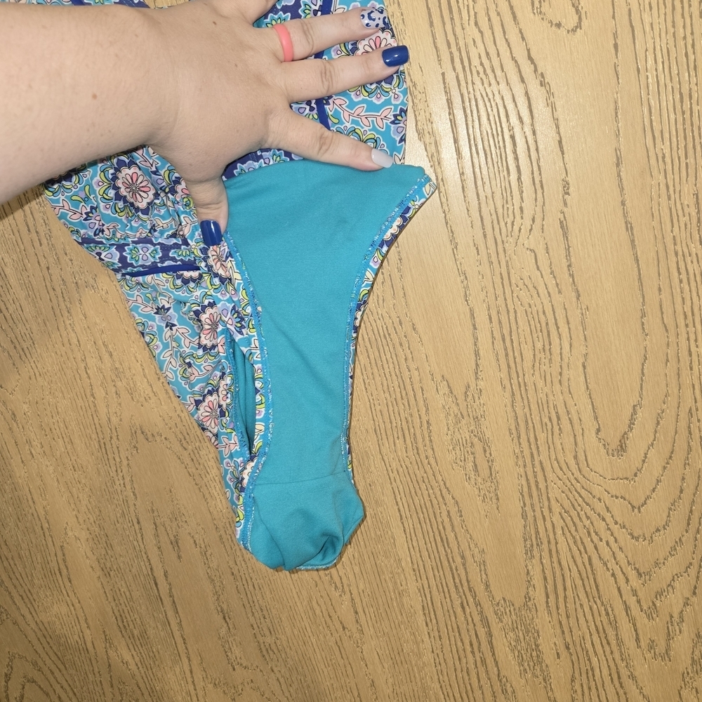 Catalina Floral Blue and Teal One Piece Swimsuit - Picture 3 of 5